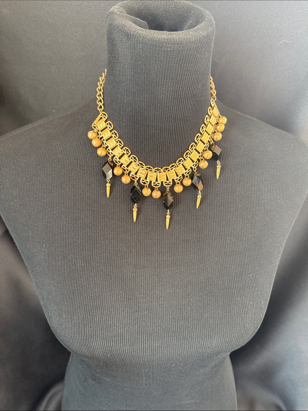 Vintage Goldstone  and Black Statement princess Necklace - Women Jewelry